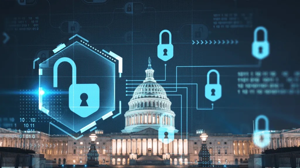 United States Congress building with padlock icons