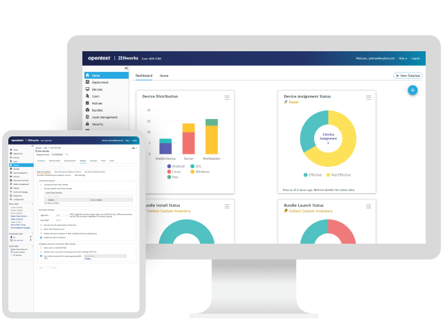 ZENworks Full Disk Encryption-Dashboard auf dem Computer und auf dem Mobiltelefon