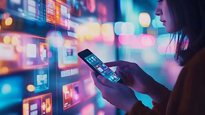 person, die auf ein mobiles Gerät schaut