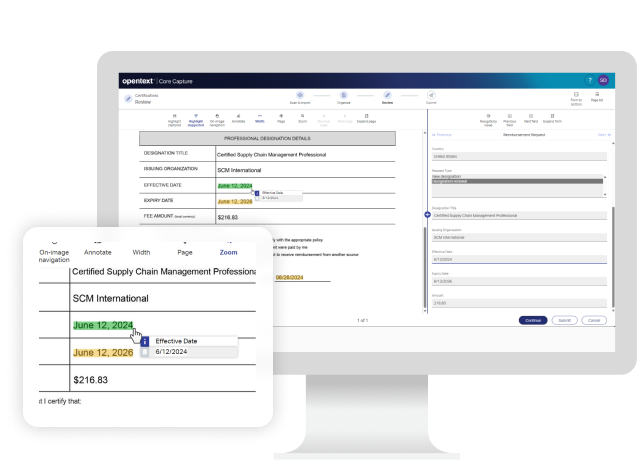 OpenText Core Capture UI auf einem Computer
