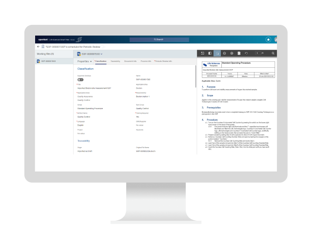 Ein Computer zeigt das OpenText Documentum Content Management für Life Sciences