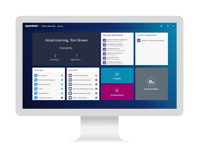 Ein Desktop-Computer mit der OpenText Core Journey-Plattform