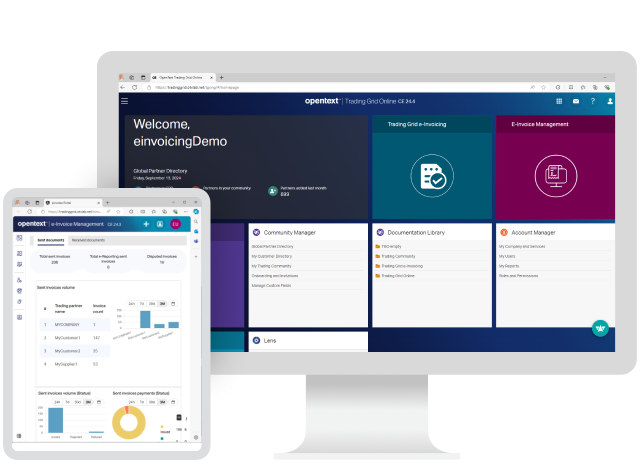 OpenText Trading Grid e-Invoicing läuft auf Desktop-Geräten und Tablets.