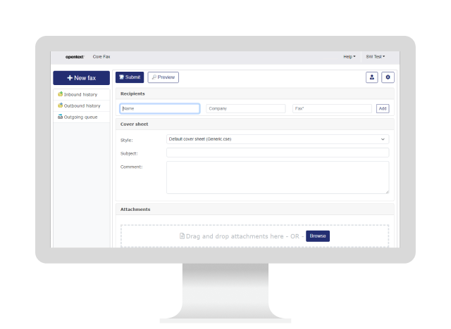 OpenText Core Fax läuft auf einem Computer