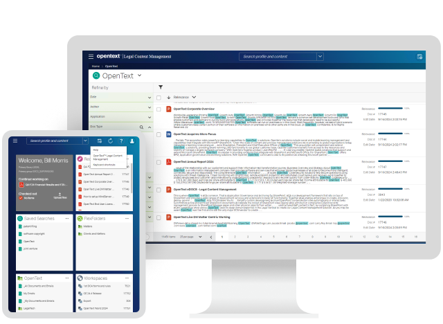 OpenText eDOCS Content Management läuft auf einem Desktop und Tablet