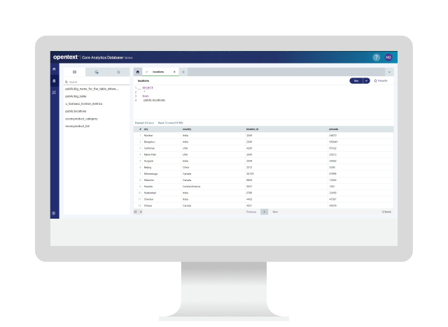 OpenText Analytics Database, die auf einem Computer läuft