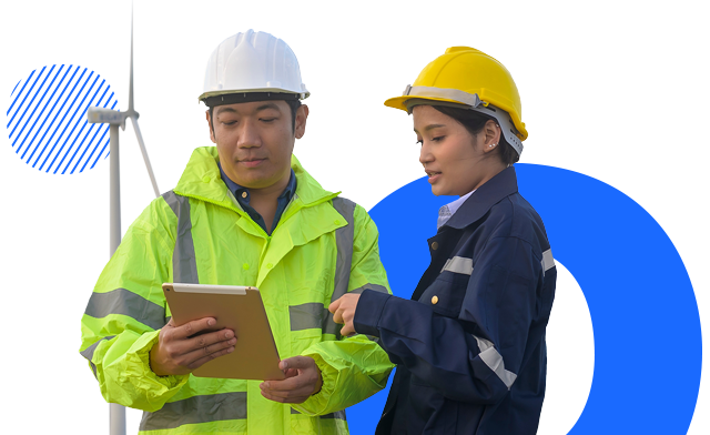 Two people looking at a tablet