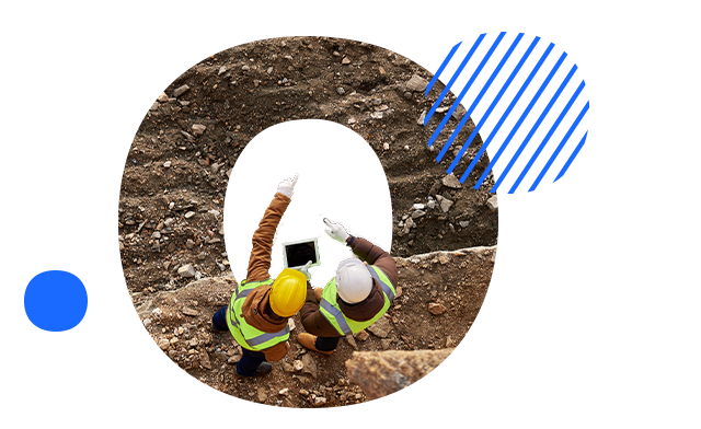 Two people discussing and collaborating on-site