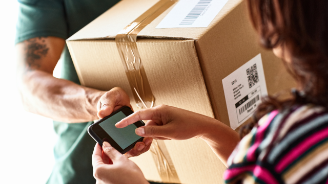 customer receiving a package delivery