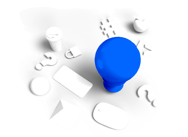 Illustration of IT items with focus on a lightbulb